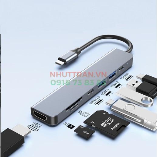 Hub USB C 7 trong 1 - Type-C sang HDMI, đọc thẻ SD TF, PD 100W, Type C, USB 3.0