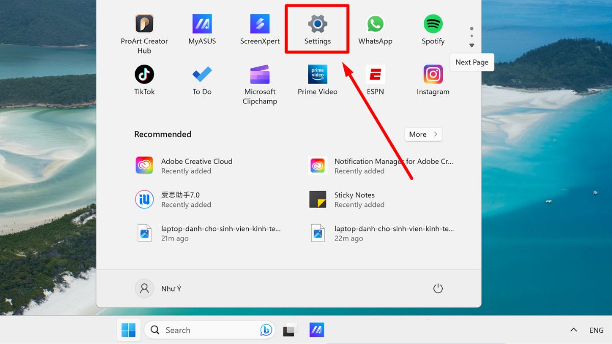 Bước 1: Trước tiên, bạn hãy truy cập Settings ở menu Start hoặc nhấn phím tắt Windows + I.