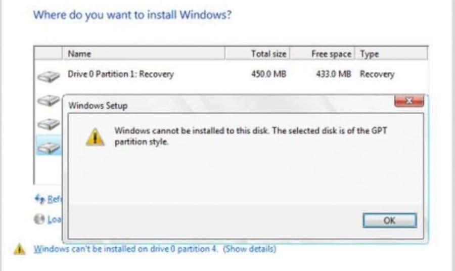 Nguyên nhân gây ra lỗi “The selected disk has an MBR partition table” Nguyên nhân gây ra lỗi “The selected disk has an MBR partition table”