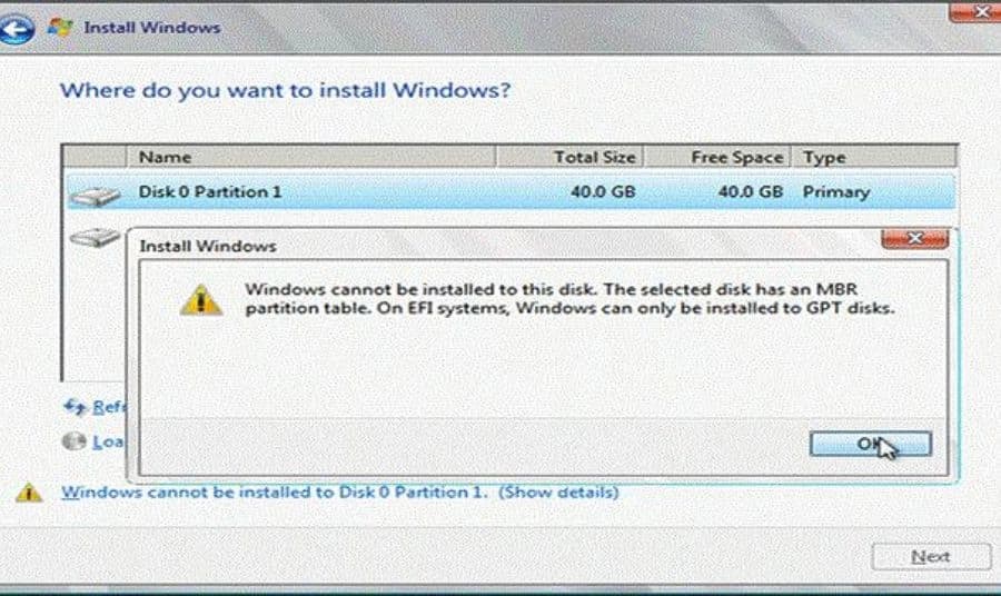 Lỗi “The selected disk is of the GPT partition style” là lỗi gì? Lỗi “The selected disk is of the GPT partition style” là lỗi gì?