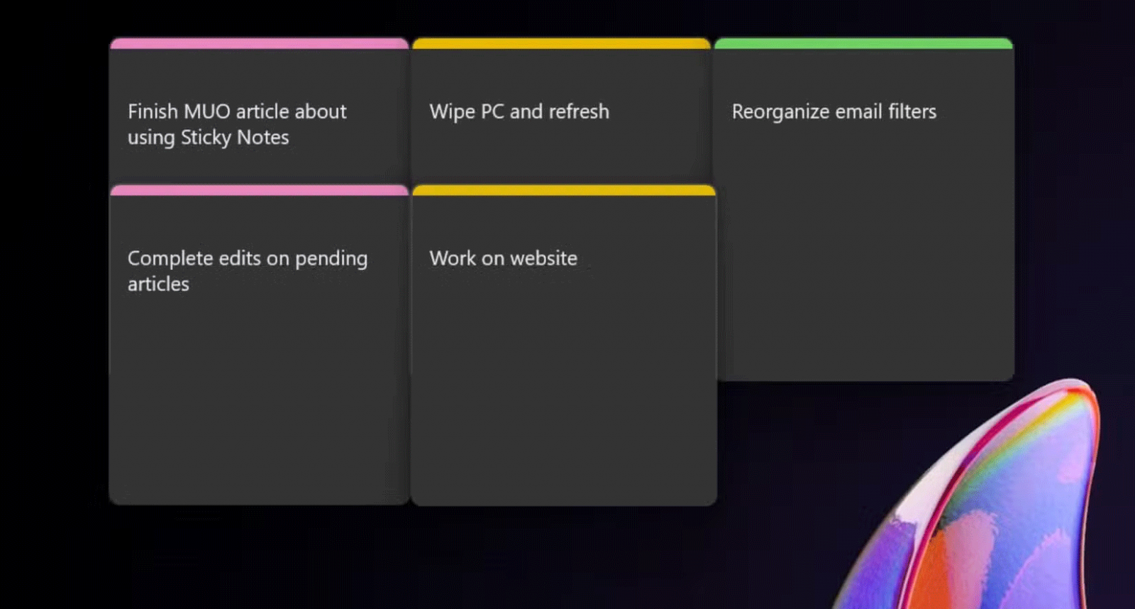  Nhiều nhiệm vụ được liệt kê trên Sticky Notes được mã hóa màu trong Windows 11