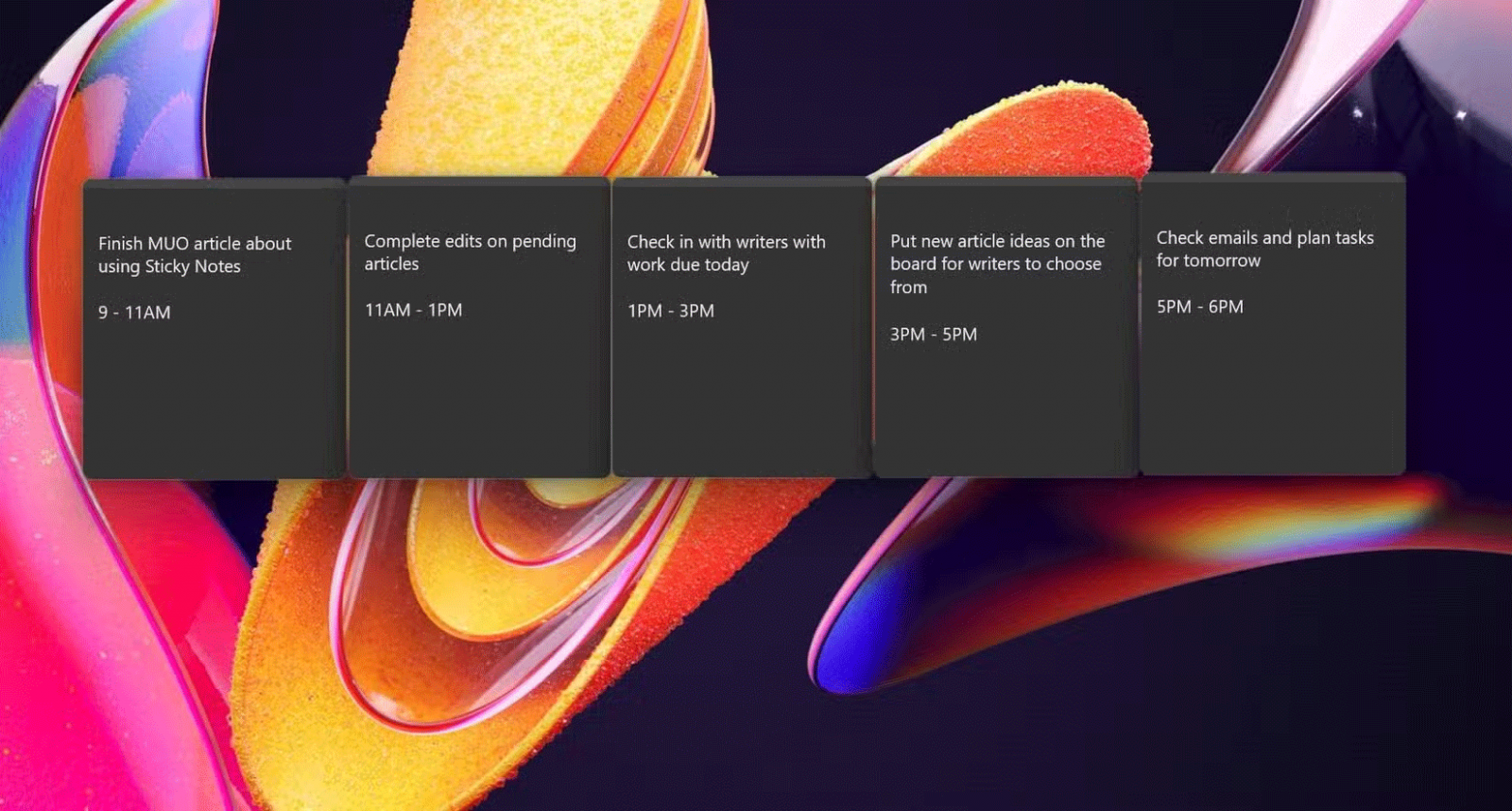  Các khối thời gian được tạo bằng Windows Sticky Notes trên desktop Windows