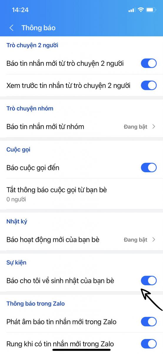 Chọn vào nút  Báo cho tôi về sinh nhật của bạn bè